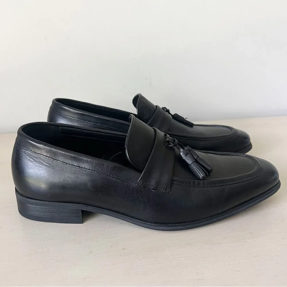 NWOT Austin Reed Men's 43 US 9.5/10 Black Leather Tasseled Penny Loafer